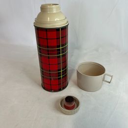 Fishing Vintage Red Plaid Thermos 1950's Model # 156 Filler No. 22  All Original