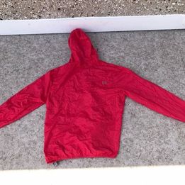 Rain Coat Jacket Child Size 14-16 RED  Outbound Folds Into Backpack Pouch