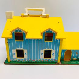 Vintage Fisher Price Little People 1969 Play Family Dollhouse Hidden Stairs and Accessories RARE