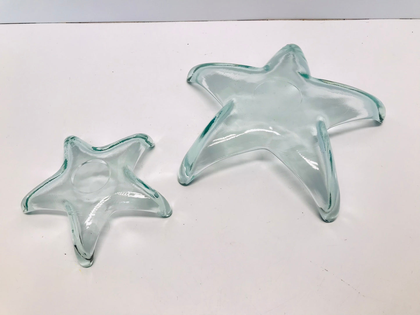 Heavy Glass Star Fish Ocean Decor or Indoor Outdoor Candle Holders Set of 2