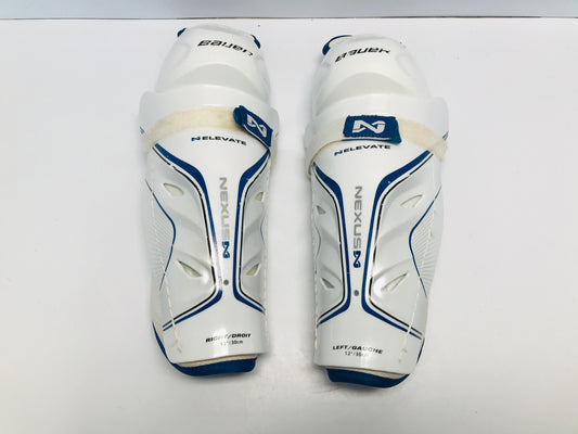 Hockey Shin Pads Child Junior Size 12 inch Bauer Nexus Elivate White Blue WIth Liner + Calf Wrap Excellent