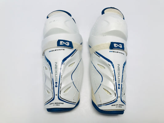 Hockey Shin Pads Child Size 11 inch Age 7-10 Nexus Elevate White Blue With Calf Wrap Outstanding Quality