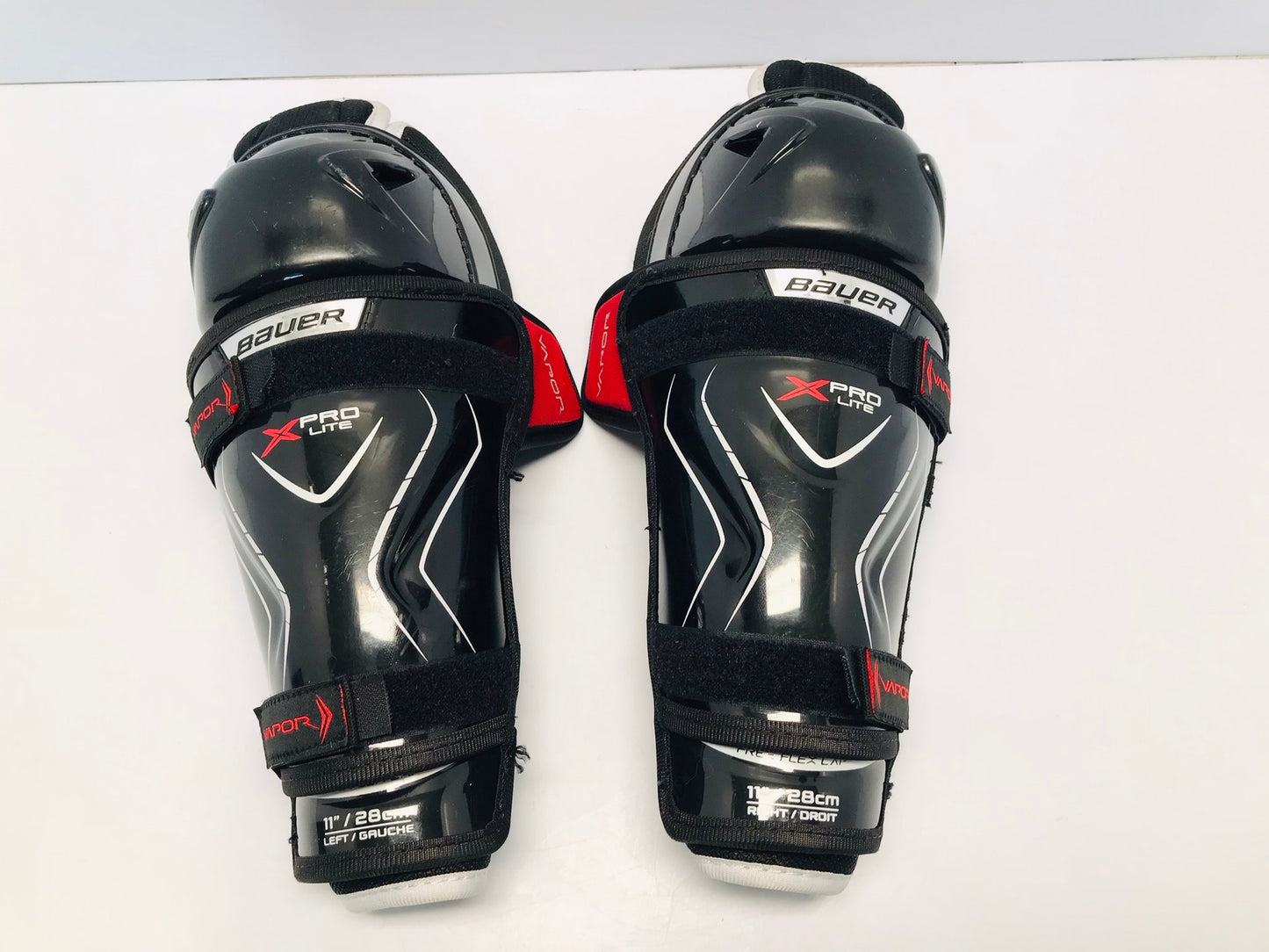 Hockey Shin Pads Child Size Junior 11 inch Bauer Vapor X Pro Lite Slim Fit With Calf Wrap Like New 3