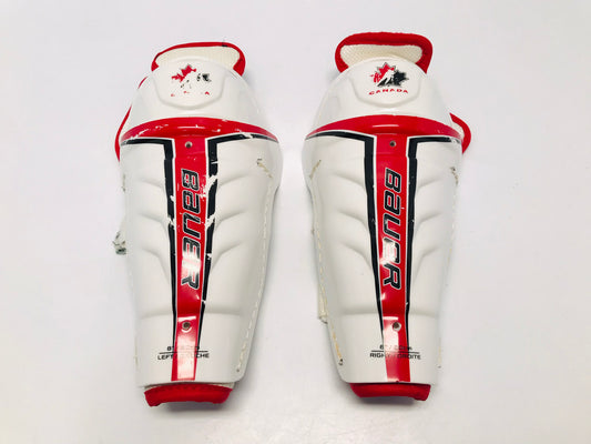 Hockey Shin Pads Child Size Youth 8 inch Bauer Supreme Team Canada White Red Slim Fit