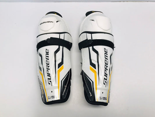 Hockey Shin Pads Junior Size 11 inch Bauer Supreme White Black Yellow Like New