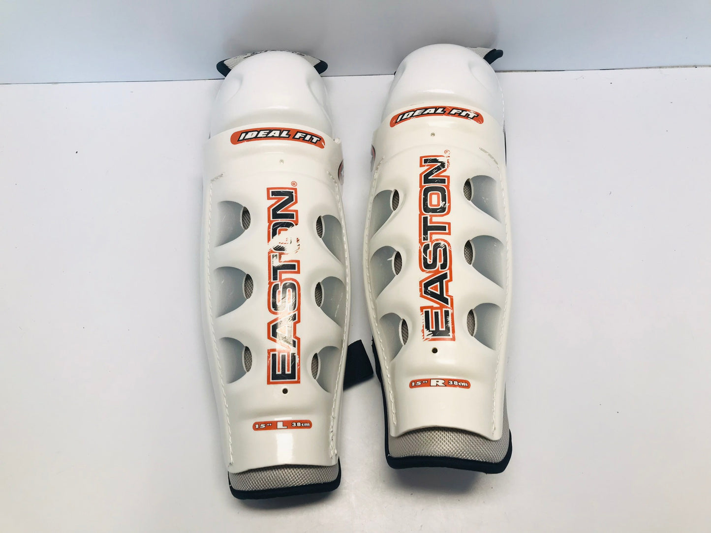 Hockey Shin Pads Men's Size 15 inch Easton White Orange Excellent