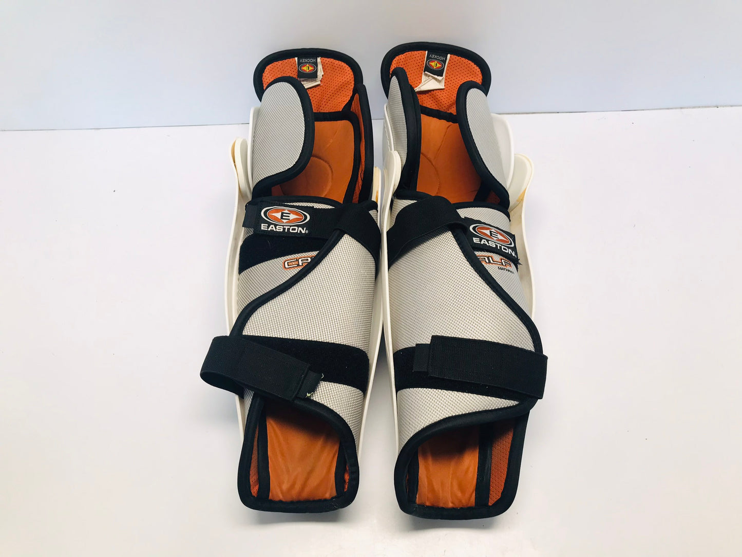 Hockey Shin Pads Men's Size 15 inch Easton White Orange Excellent