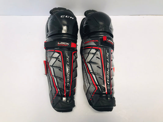 Hockey Shin Pads Junior Size 11 inch CCM Jetspeed Calf Wrap and Slim Fit Black Red Excellent