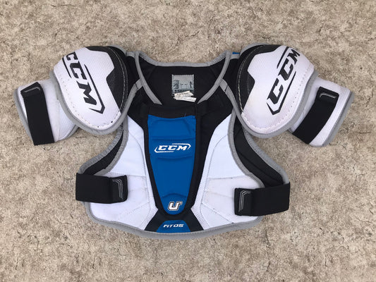 Hockey Shoulder Chest Pad Child Size Junior Large 10-12 CCM Excellent White Back Blue