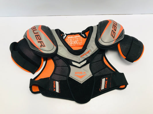 Hockey Shoulder Chest Pad Child Size Junior Medium Age 8-10 Bauer One.4 Black Tangerine Grey Minor Wear