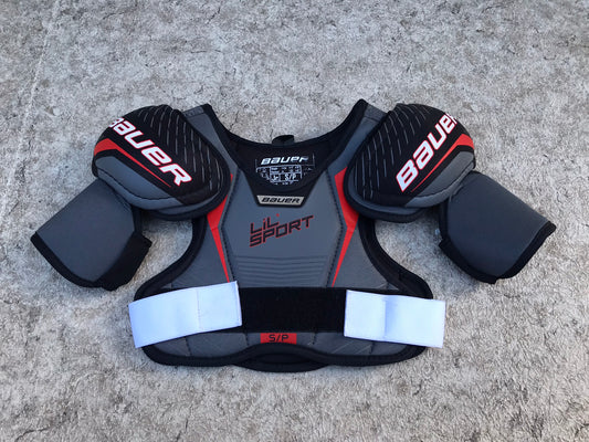 Hockey Shoulder Chest Pad Child Size Junior Small Bauer Lil Sport Black Red Grey  Like New