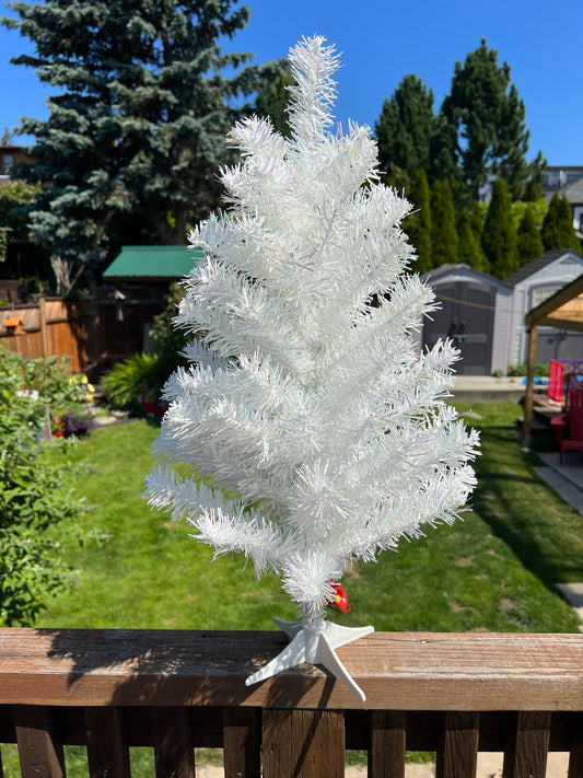 Christmas Vintage 2 Feet Tall Snow White Tree With A Touch Of Soft Pink Shiny Pieces Outstanding