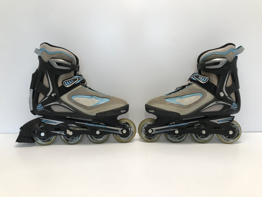 Inline Roller Skates Ladies Women Size 9 Rollerblade Blue Black Grey Rubber Wheels