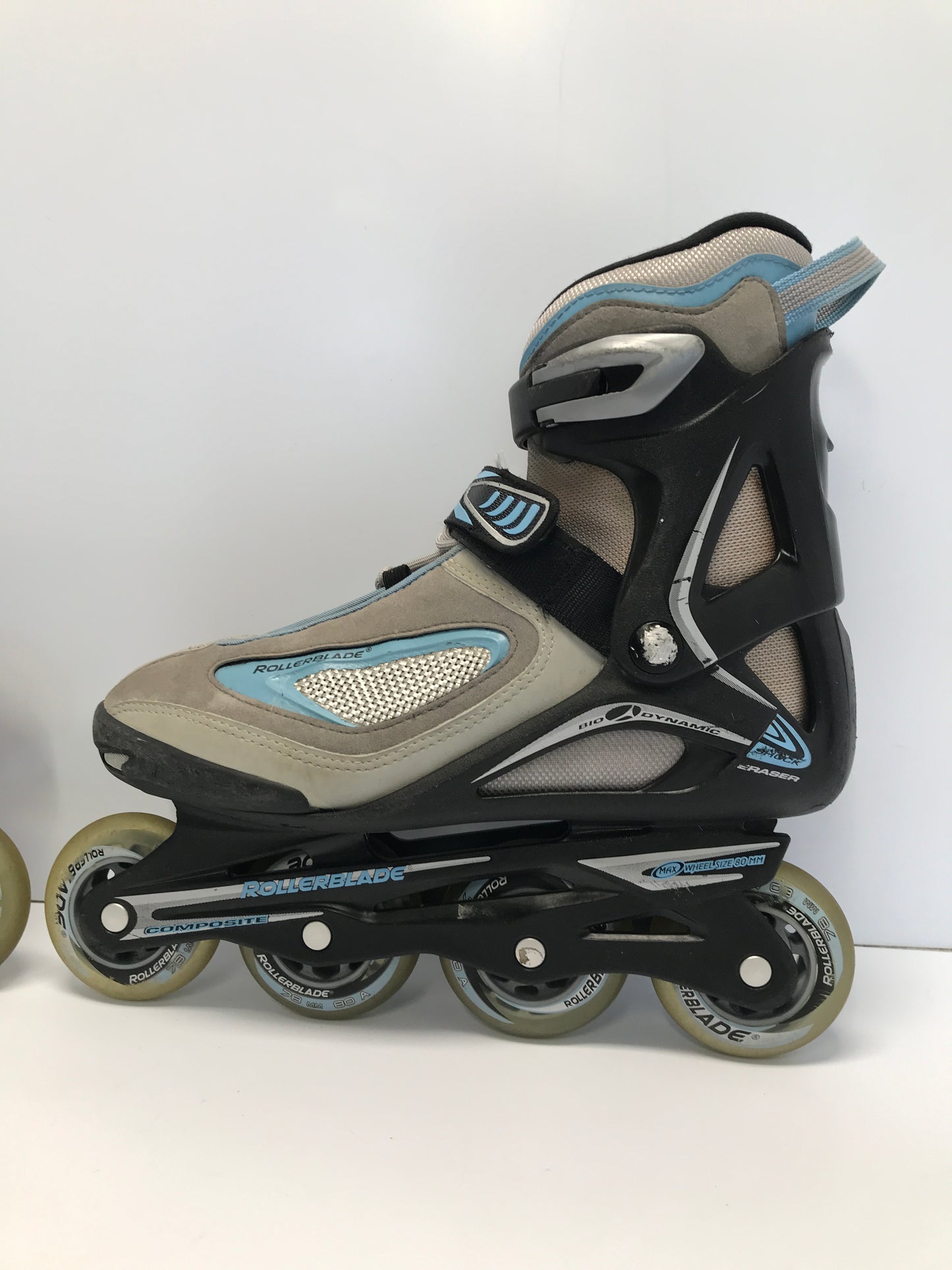 Inline Roller Skates Ladies Women Size 9 Rollerblade Blue Black Grey Rubber Wheels