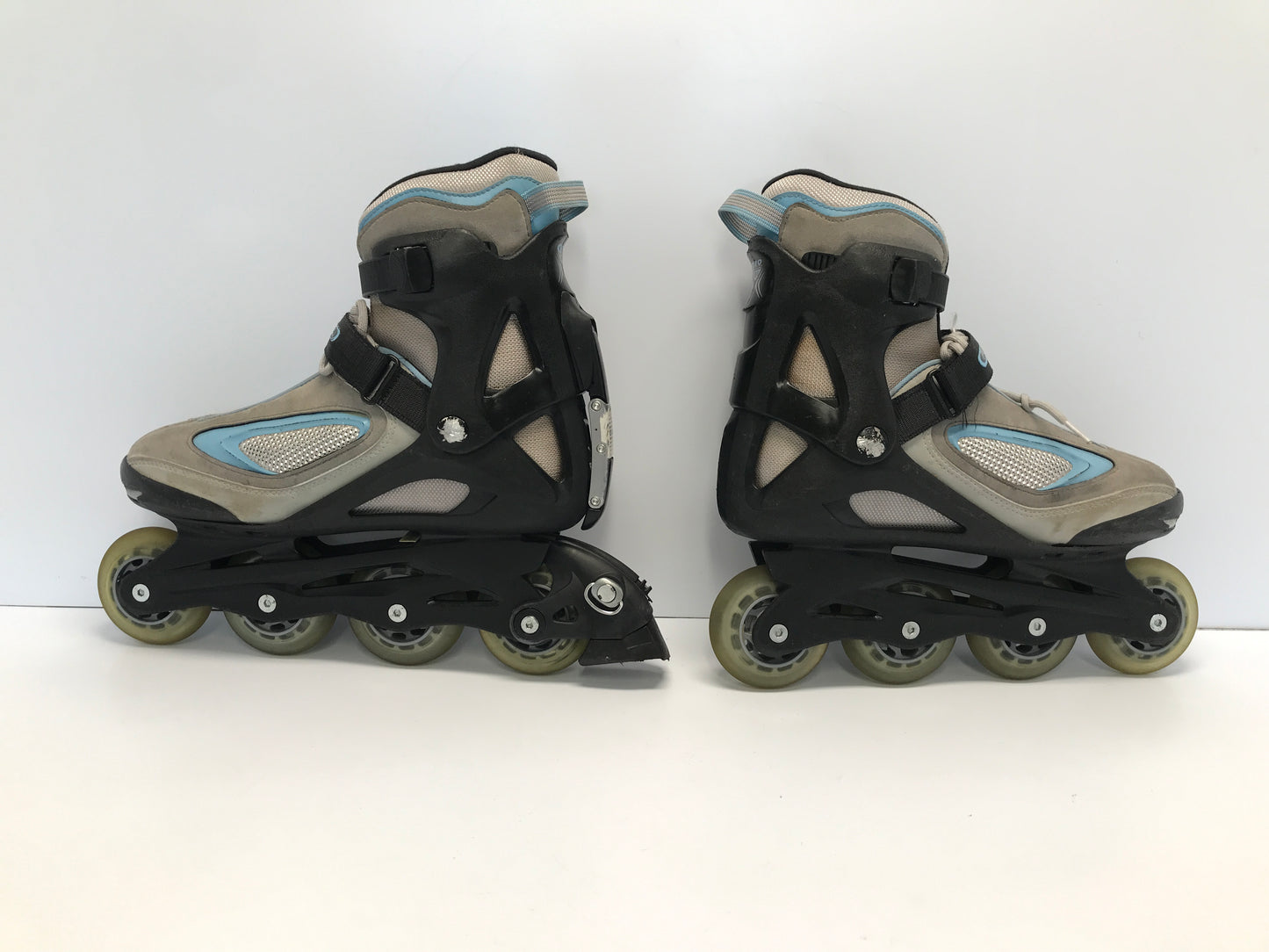 Inline Roller Skates Ladies Women Size 9 Rollerblade Blue Black Grey Rubber Wheels