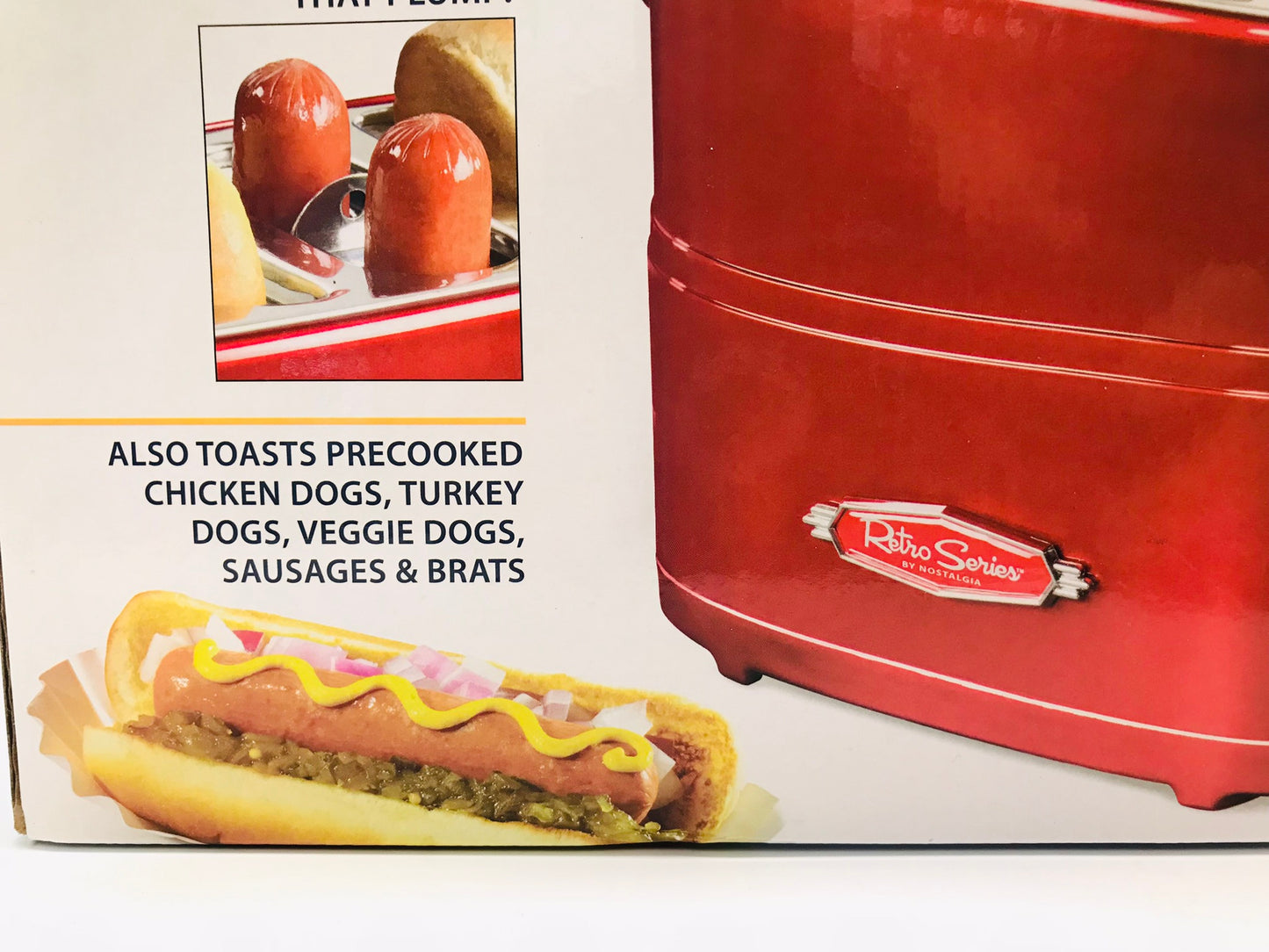 Nostalgia 2 Slot Hot Dog and Bun Toaster with Mini Tongs, Hot Dog Toaster Works with Chicken, Turkey, Veggie Links, Sausages and Brats, Retro Red NEW SEALED