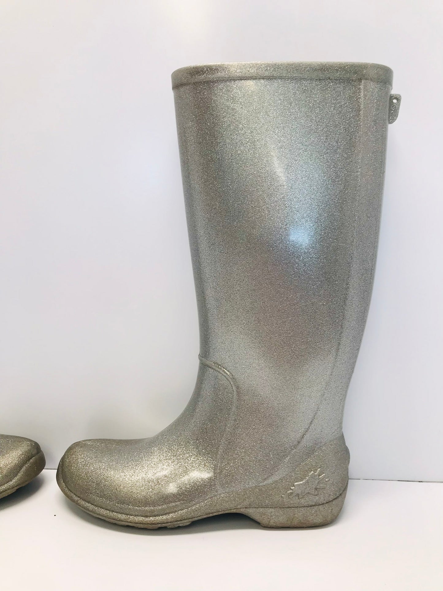 Rain Boots Child Size 1 Silver Glitter Waterproof