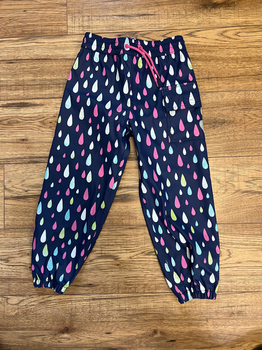 Rain Pants Child Size 4 Hatley Marine Blue Pink Tear Drops Like New