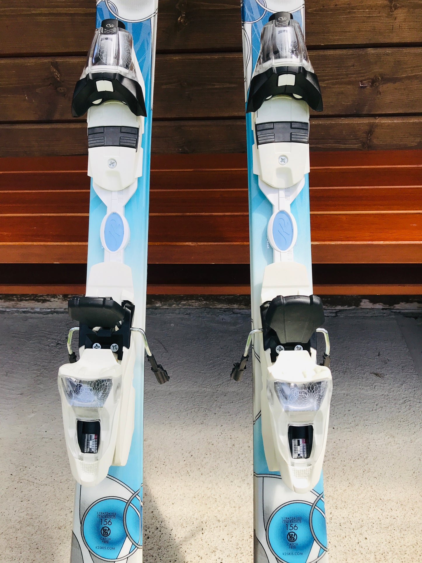 Ski 156 K-2 Aqua Blue Grey Parabolic With Bindings