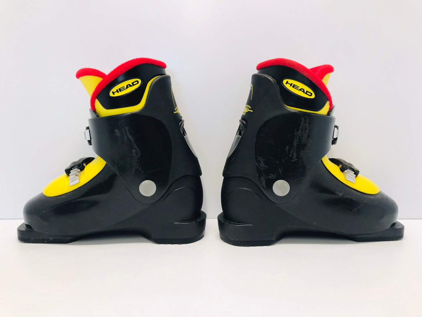 Ski Boots Mondo Size 19.0 - 20.5 Child Size 13-1.5 241 mm Head Black Red Yellow Excellent