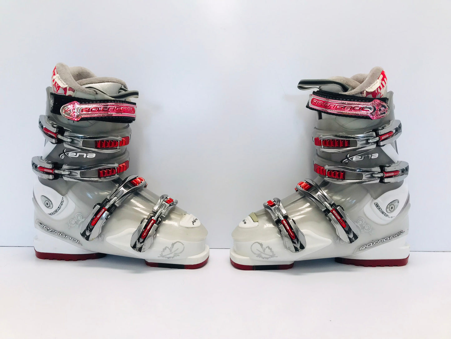 Ski Boots Mondo Size 25.5 Ladies Size 8.5  298 mm Rossignol Red White Grey Excellent