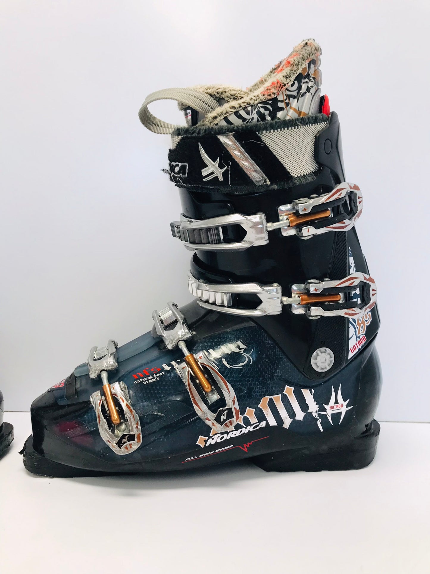 Ski Boots Mondo Size 27.5 Men's Size 9 Ladies Size 10 315 mm Nordica Hot Rod Denim Blue Black