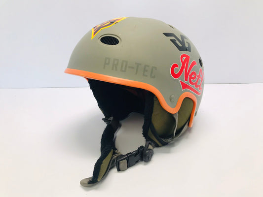 Ski Helmet Adult Size Medium Pro Tec Grey Orange  With Twist Size Adjustor on Back Outstanding Quality