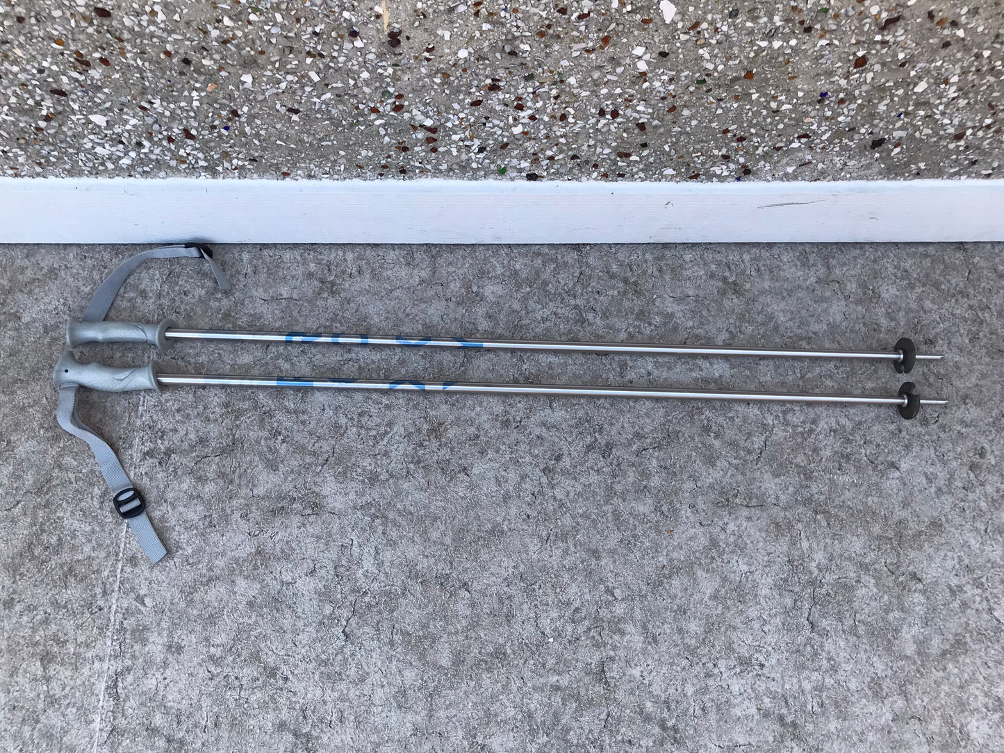 Ski Poles Adult Size 48 inch 120 cm Roxy Glitter Silver Blue Chrome Excellent Like New