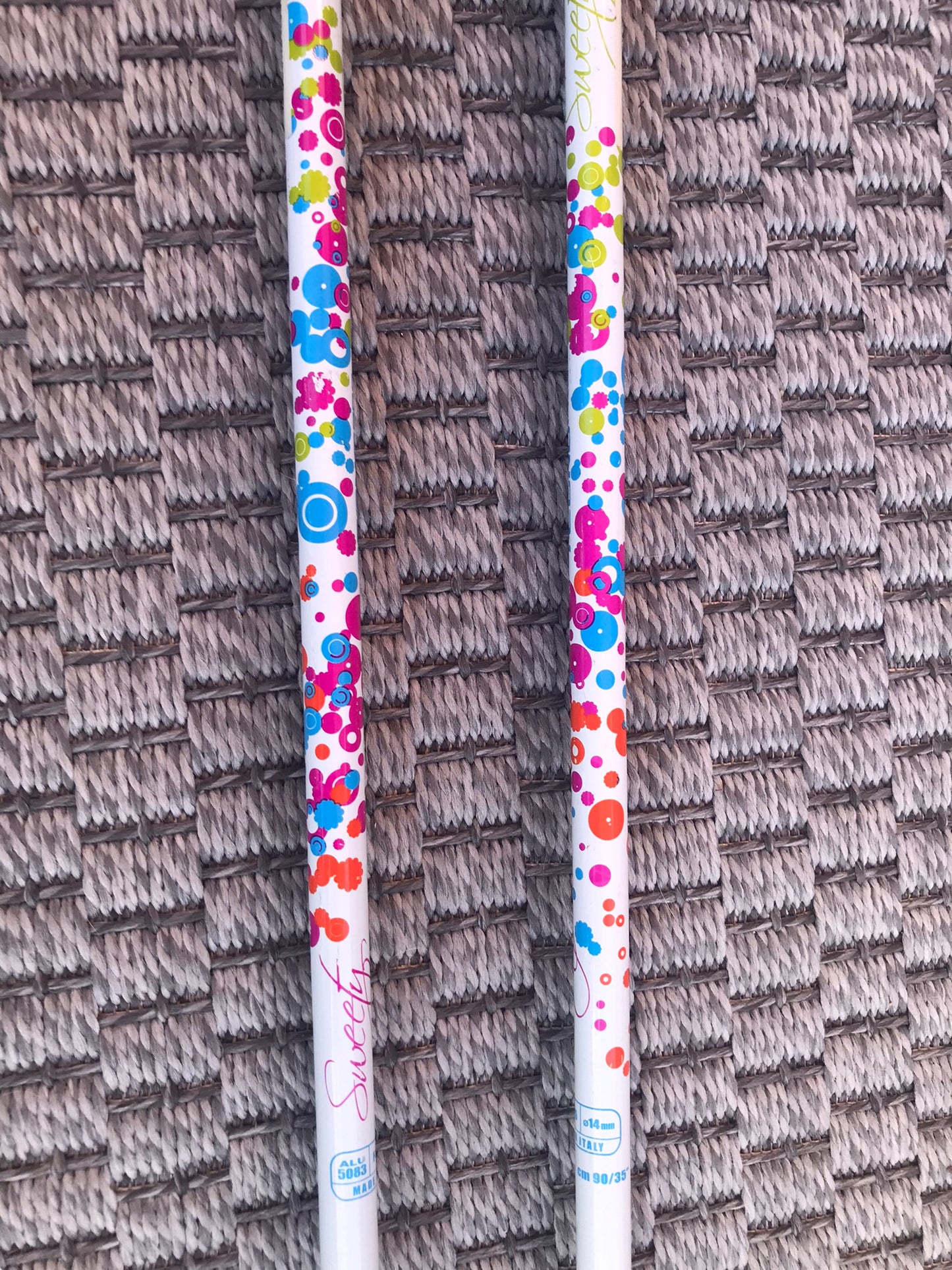 Ski Poles Child Size 35 inch 90 cm Tecno Sweety White Pink Blue Lime Excellent Like New