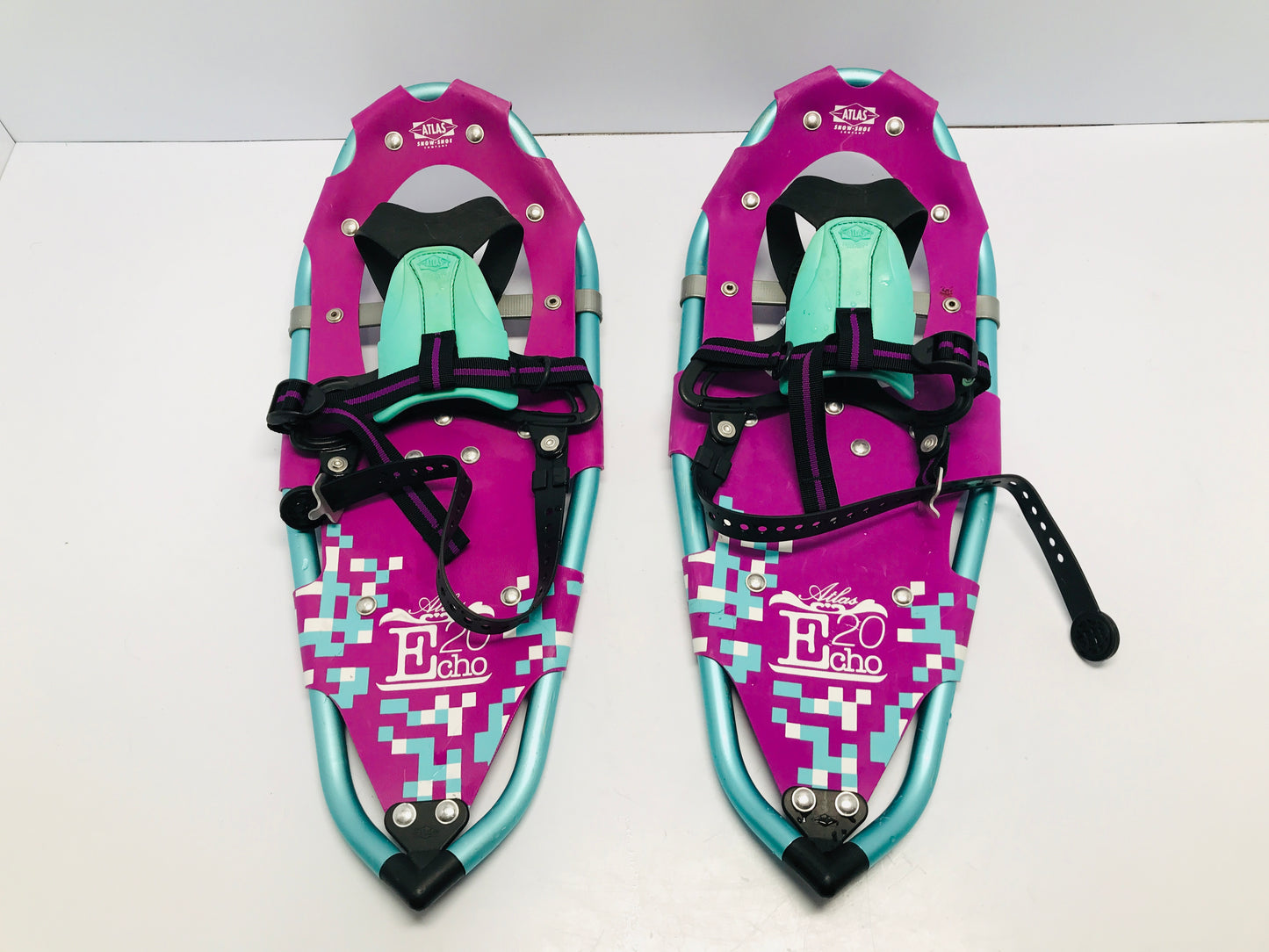 Snowshoes Size Junior Length 20in Age 8-12 Weight 50-120lbs Atlas Echo 20 V-Frame Purple Teal Like New