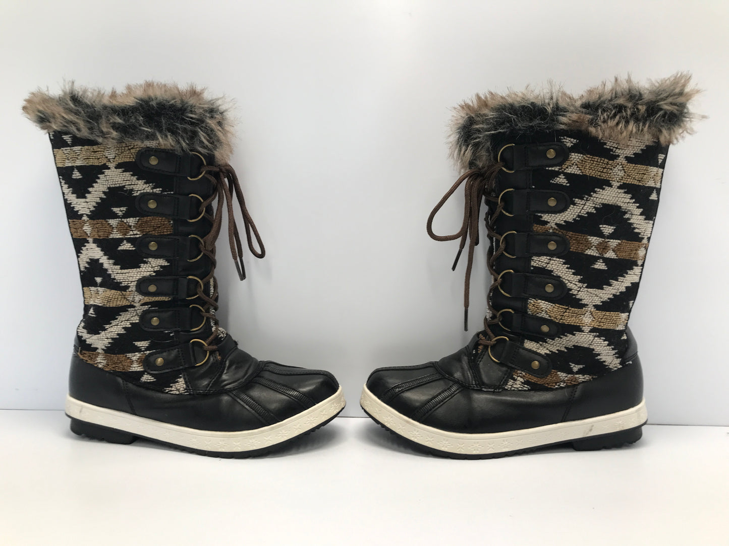 Winter Boots Ladies Size 7 Faux Fur Black Brown Grey New