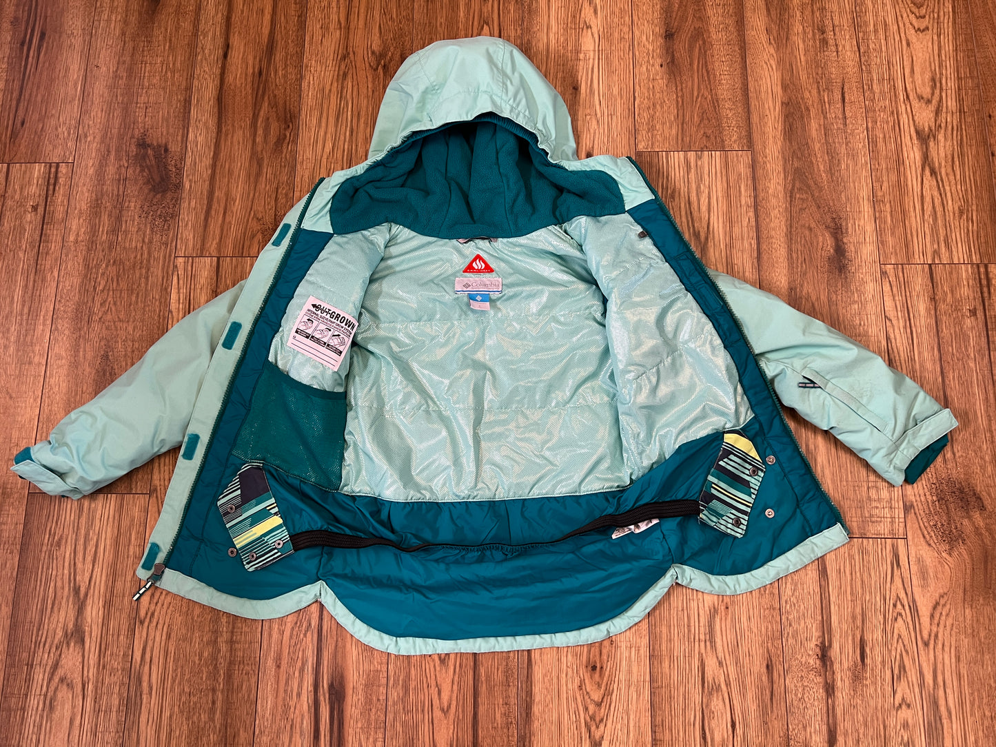 Winter Coat Ski Jacket Child Size 7-8 Columbia Teal With Ski Snow Belt