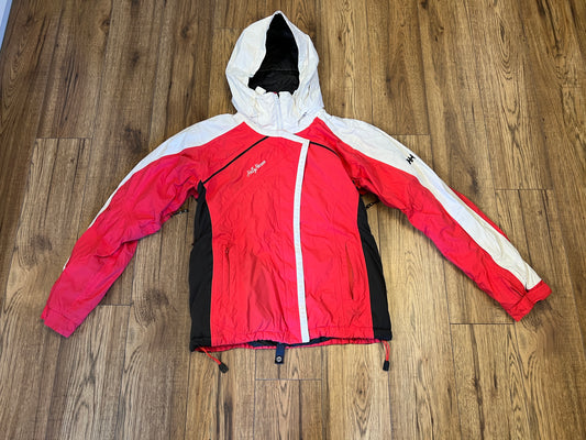 Winter Ski Coat Jacket Women's Size Large Helly Hansen White Poppy Red Black With Ski Belt Outstanding Quality