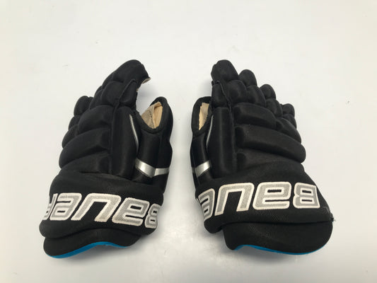 Hockey Gloves Child Size Youth 9 inch Bauer Soft Leather Palms Age 5-6 Black Blue Like New