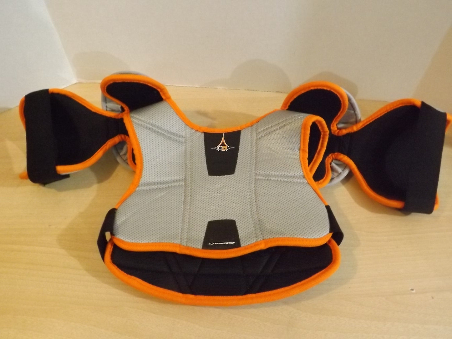 Hockey Shoulder Chest Pad Child Size Y Small Powertek Grey Orange Black Age 3-4