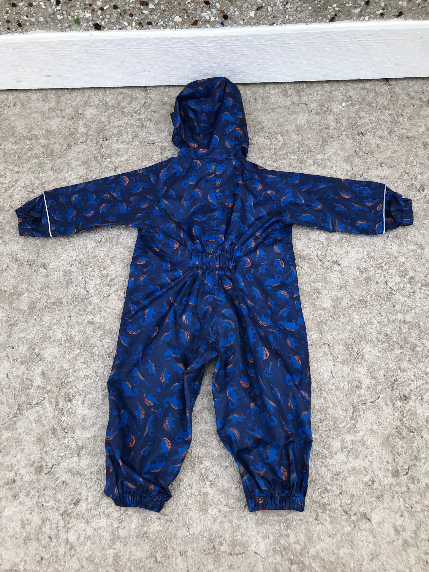 Rain Suit Child Size 12-18 Month Muddy Buddy MTN Warehouse Pants Coat Dinosaurs Blue Orange Excellent