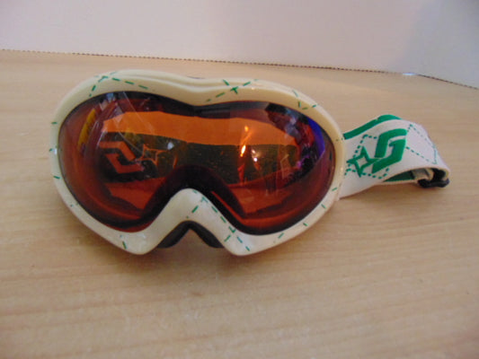 Ski Goggles Adult Size Gordini Cream White and Green With Orange Lense