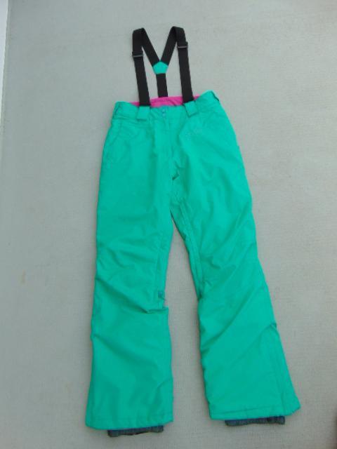 Snow Pants Child Size 14-16 FireFly Green Pink With Removeable Straps Snowboarding Excellent