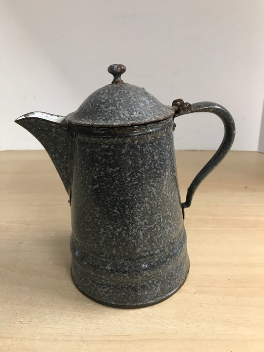 Grandma Attic Antique 9 inch Granitware French Grey Coffee Pot RARE