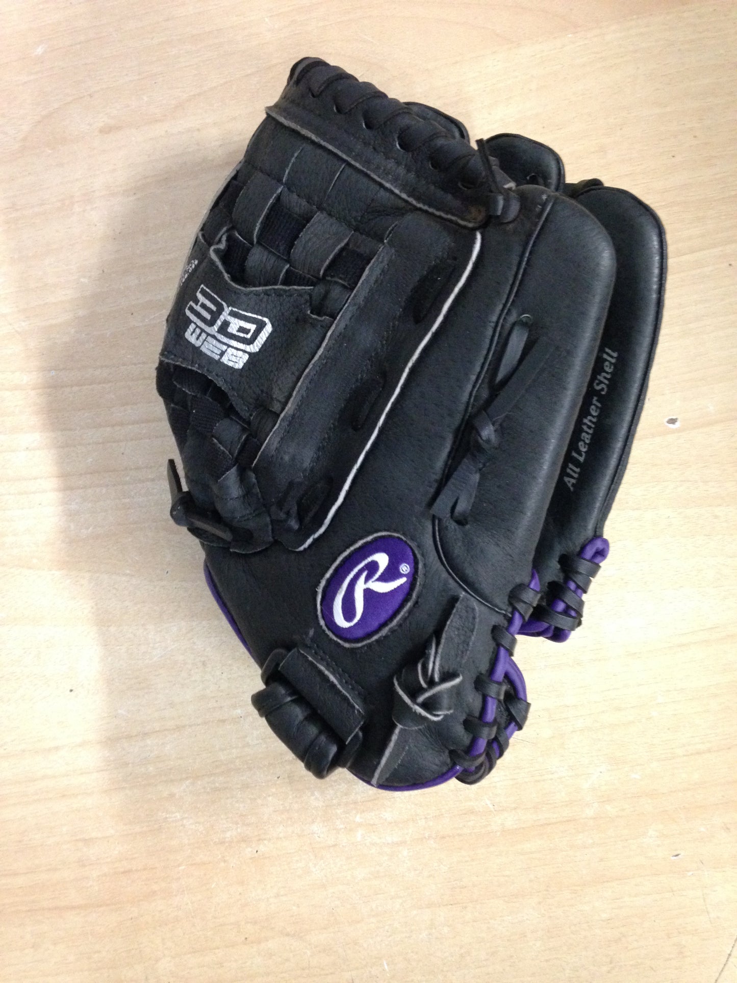Baseball Glove Adult Size 12.5 inch Rawlings Gold Glove Black Purple Soft Leather As New Fits on Left Hand