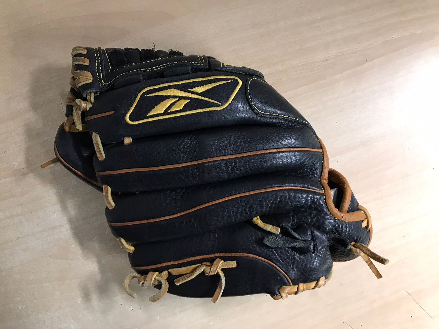 Baseball Glove Adult Size 12 inch RBK Black Gold Leather Fits on Left Hand