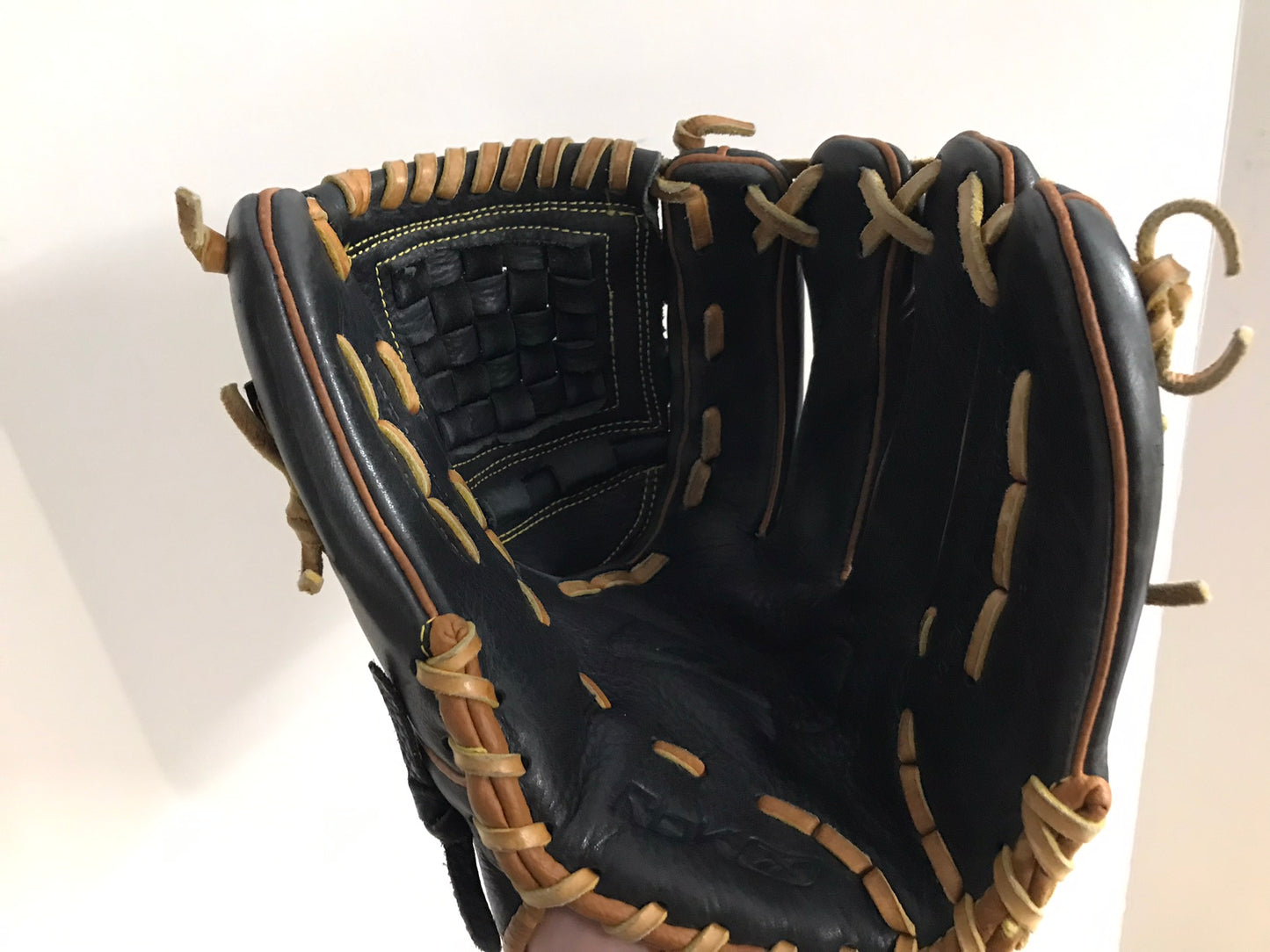 Baseball Glove Adult Size 12 inch RBK Black Gold Leather Fits on Left Hand