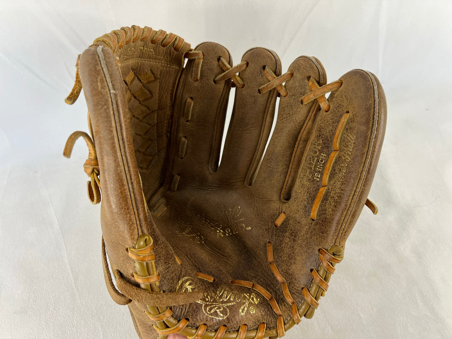 Baseball Glove Adult Size 12 inch Rawlings Tan Leather Fits on Left Hand Excellent