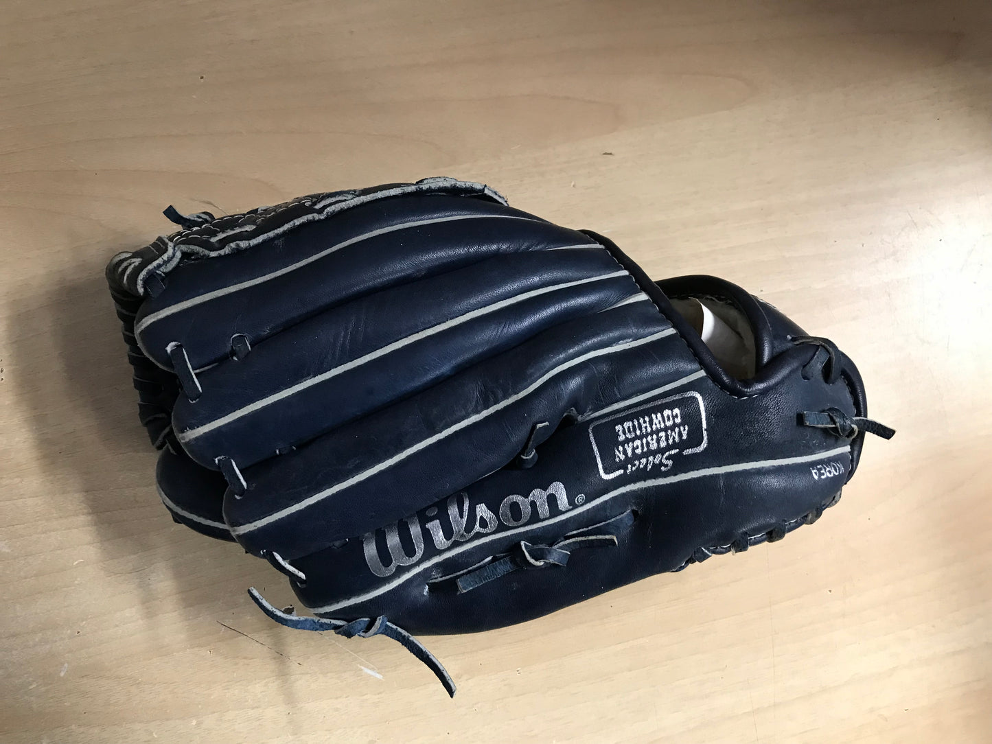 Baseball Glove Adult Size 12 inch Wilson Blue Leather Fits on Left Hand Excellent