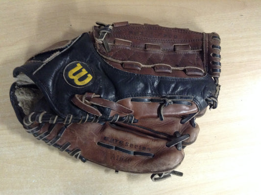 Baseball Glove Adult Size 13.25 inch Wilson Elite Black Brown Leather Fits on Left Hand Excellent