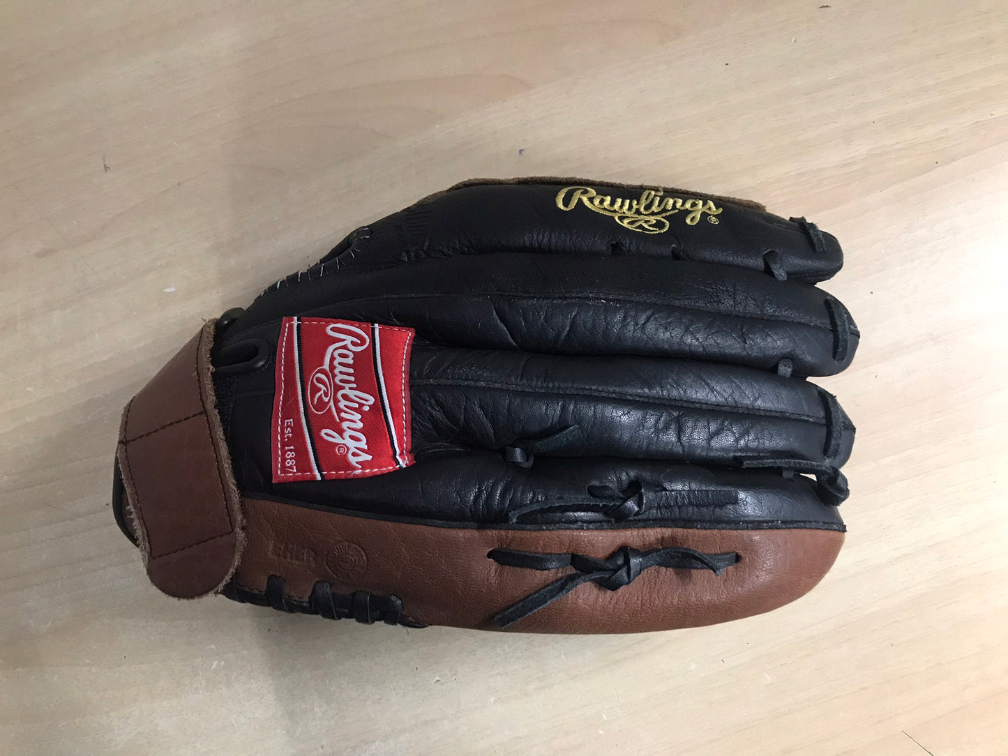 Baseball Glove Adult Size 13 inch Rawlings Black Brown All Leather Fits RIGHT Hand New Demo Model