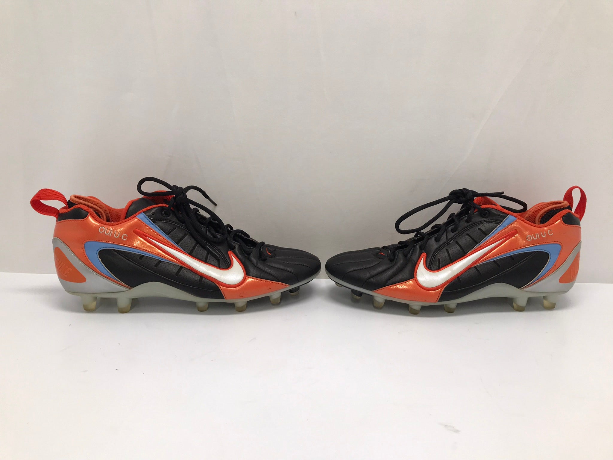 Football Cleats Men s Size 12 Nike iD Pro Quality Leather Black Orange KidsStuffCanada