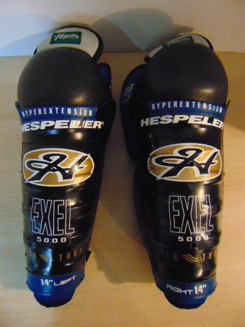 Hockey Shin Pads Men's Size 14 inch Hespeler Exel 5000  Calf Wrap As New Black Blue Gold As New