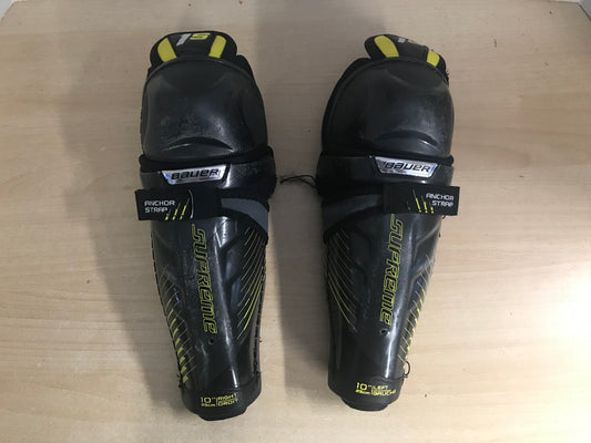 Hockey Shin Pad Child Size 10 inch Bauer Supreme Black Yellow Calf Wrap Some Scratches