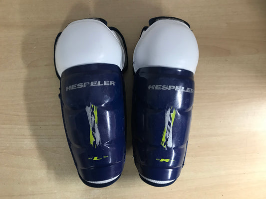 Hockey Shin Pads Child Size 10 inch Hespeler Blue White Lime